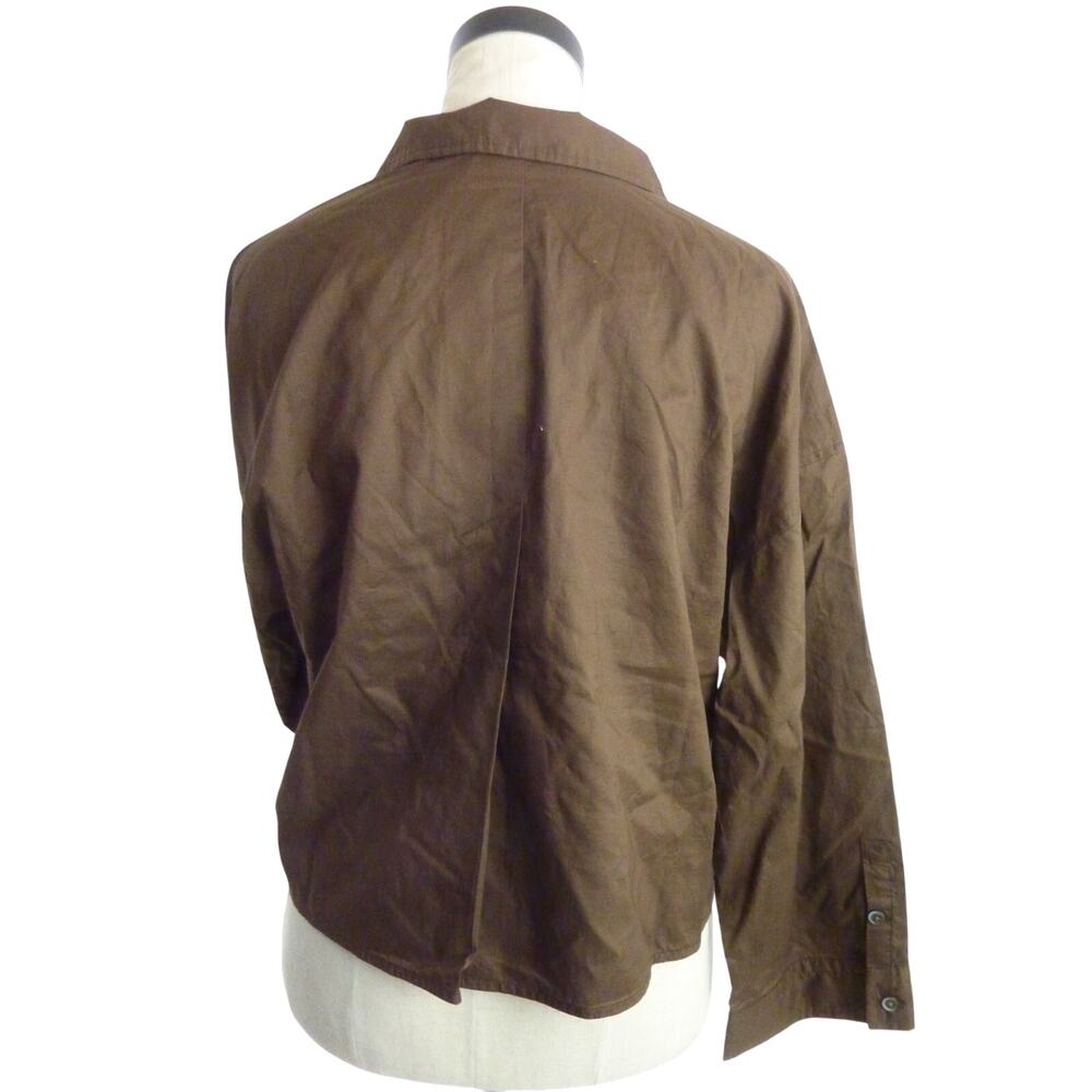NWT Everlane Long Sleeve Button Down Cotton Crop PJ Shirt XS in Brown - Picture 3 of 7
